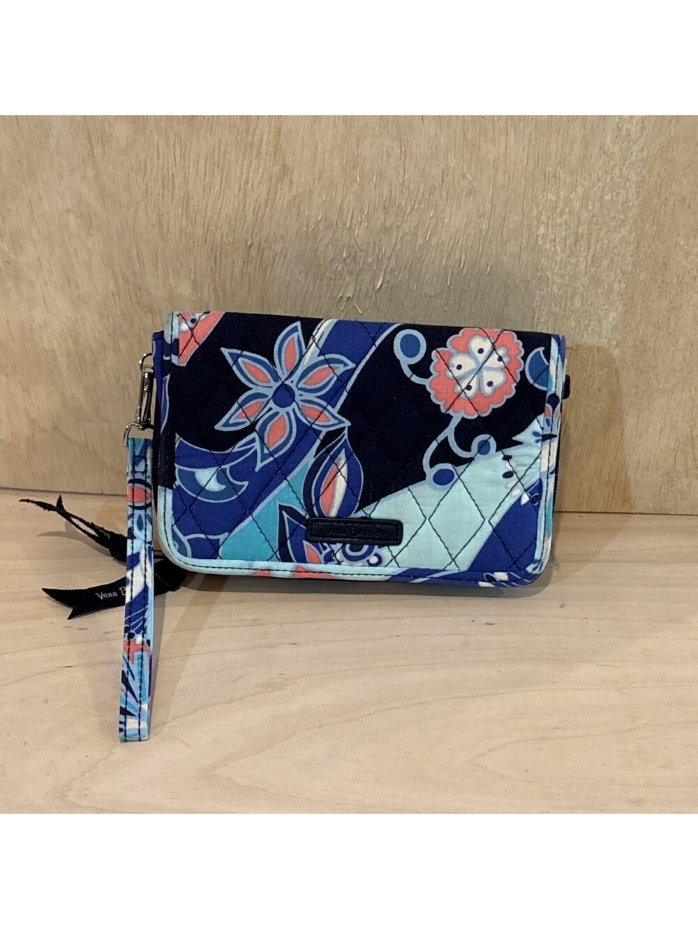 Vera Bradley Lotus Flower Wallet Wristlet Phone Pocket RFID Pink Blue